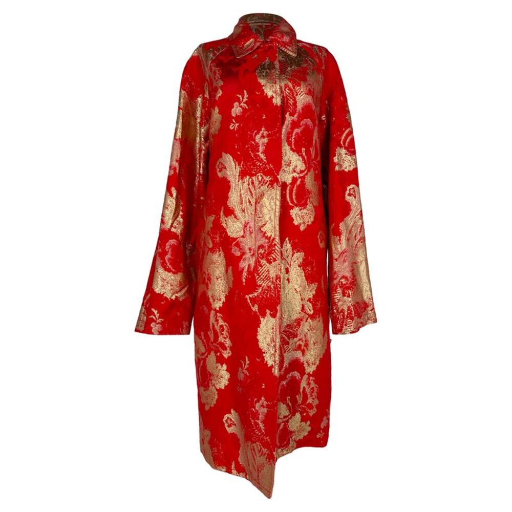 Dries Van Noten x Christian Lacroix Brocade Trench Coat in Red Viscose